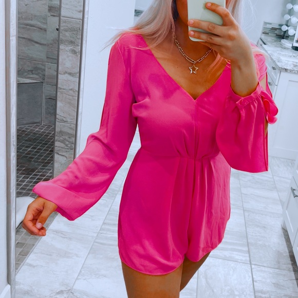 Umgee Pants - umgee hot pink long sleeve pleated center cold shoulder romper